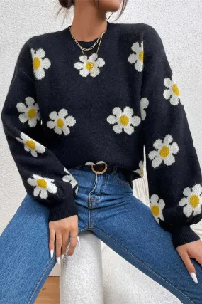 Floral Embroidery Crew Neck Sweater