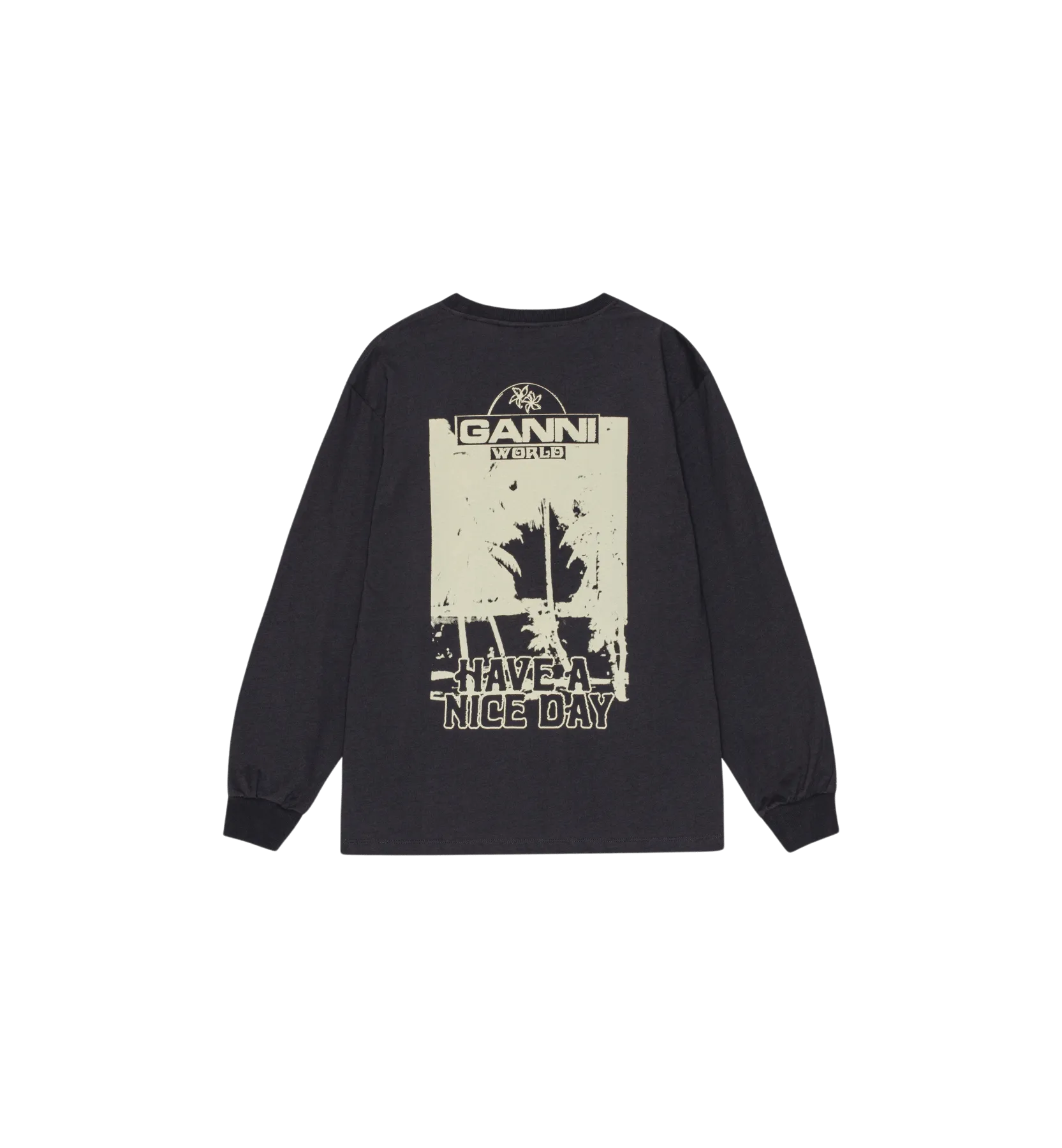 GANNI Black Palm Print Long Sleeve T-shirt