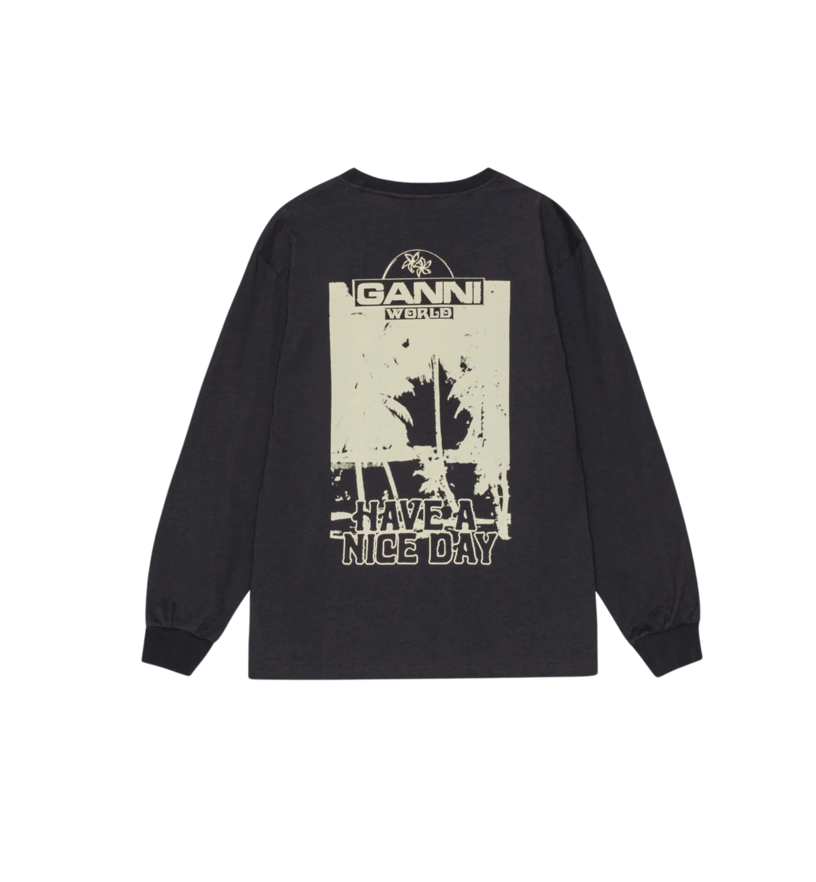 GANNI Black Palm Print Long Sleeve T-shirt