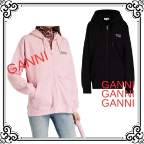 Ganni Long Sleeves Plain Cotton Logo - Street Style