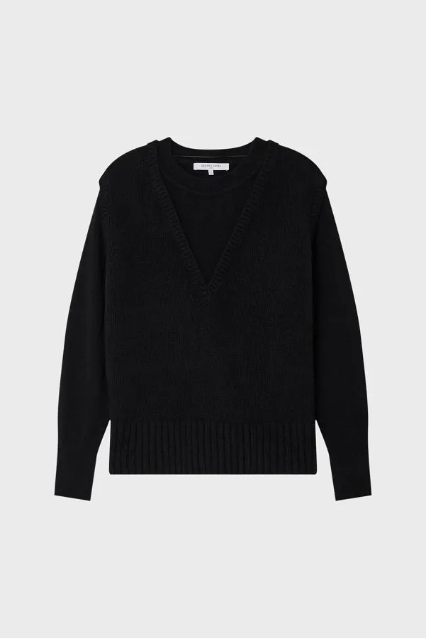 Gerard Darel LAURA CREWNECK TROMPE L'OEIL WOOL SWEATER