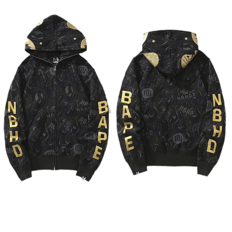 Golden Letters Ape Shark Hoodie Jacket - Full Zipper