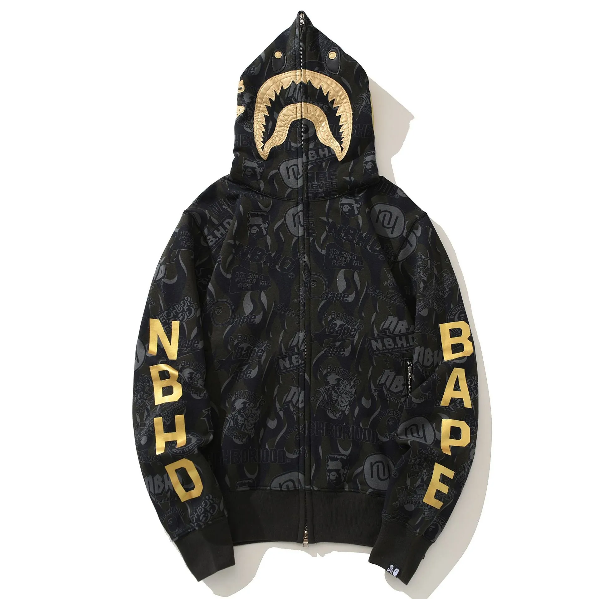 Golden Letters Ape Shark Hoodie Jacket - Full Zipper