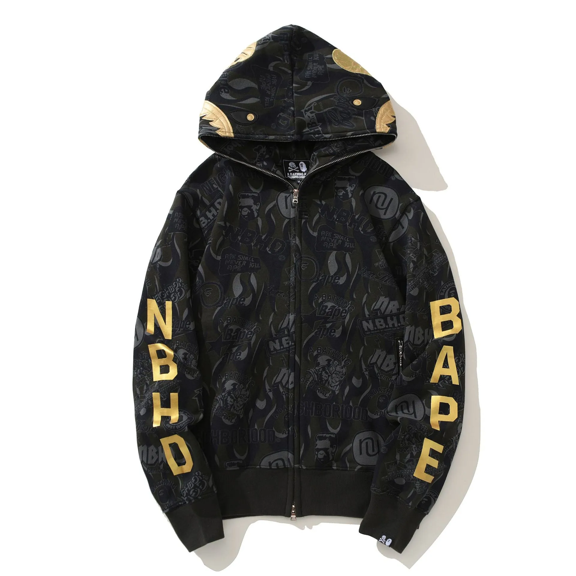 Golden Letters Ape Shark Hoodie Jacket - Full Zipper