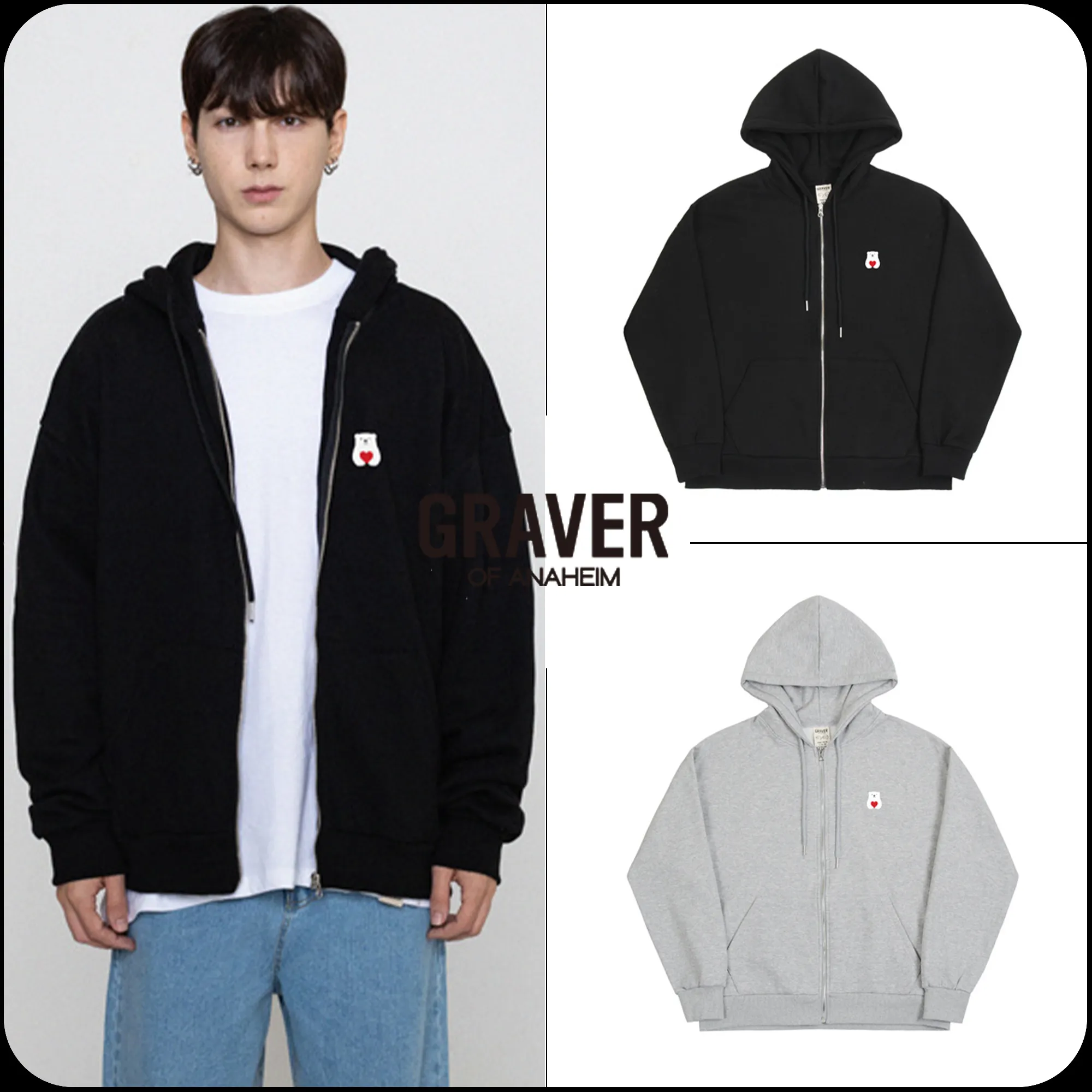 GRAVER | POLAR BEAR HEART HOODED ZIP-UP - Buy Now!