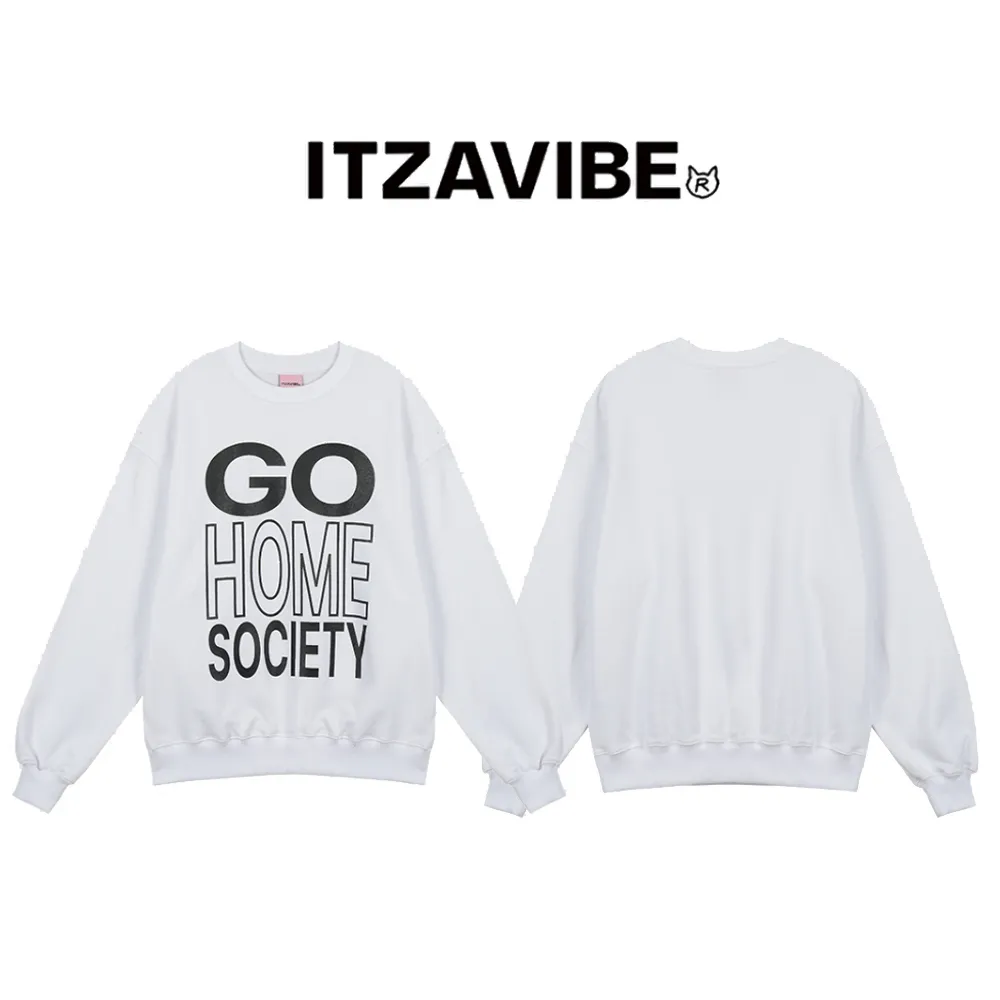 ITZAVIBE | Unisex Street Style Plain Cotton Oversized Logo Long Sleeves