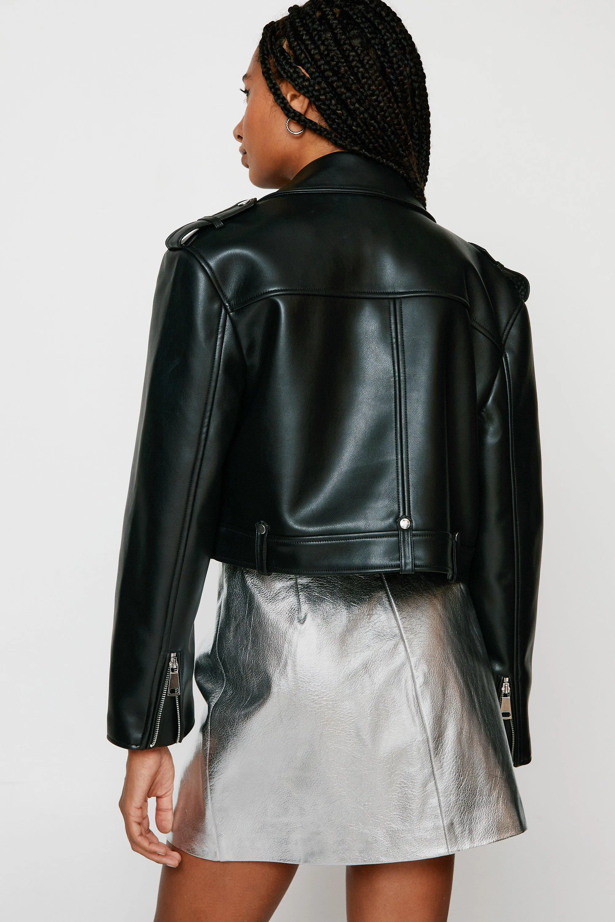 Jackets & Coats | Faux Leather Cropped Biker Jacket | NastyGal