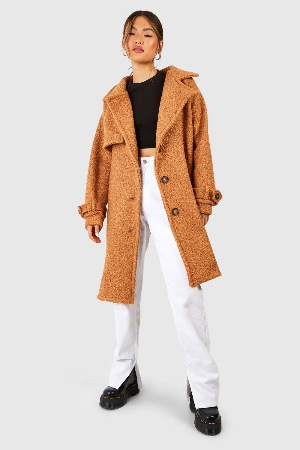 Jackets & Coats | Textured Wool Look Oversized Coat | boohoo