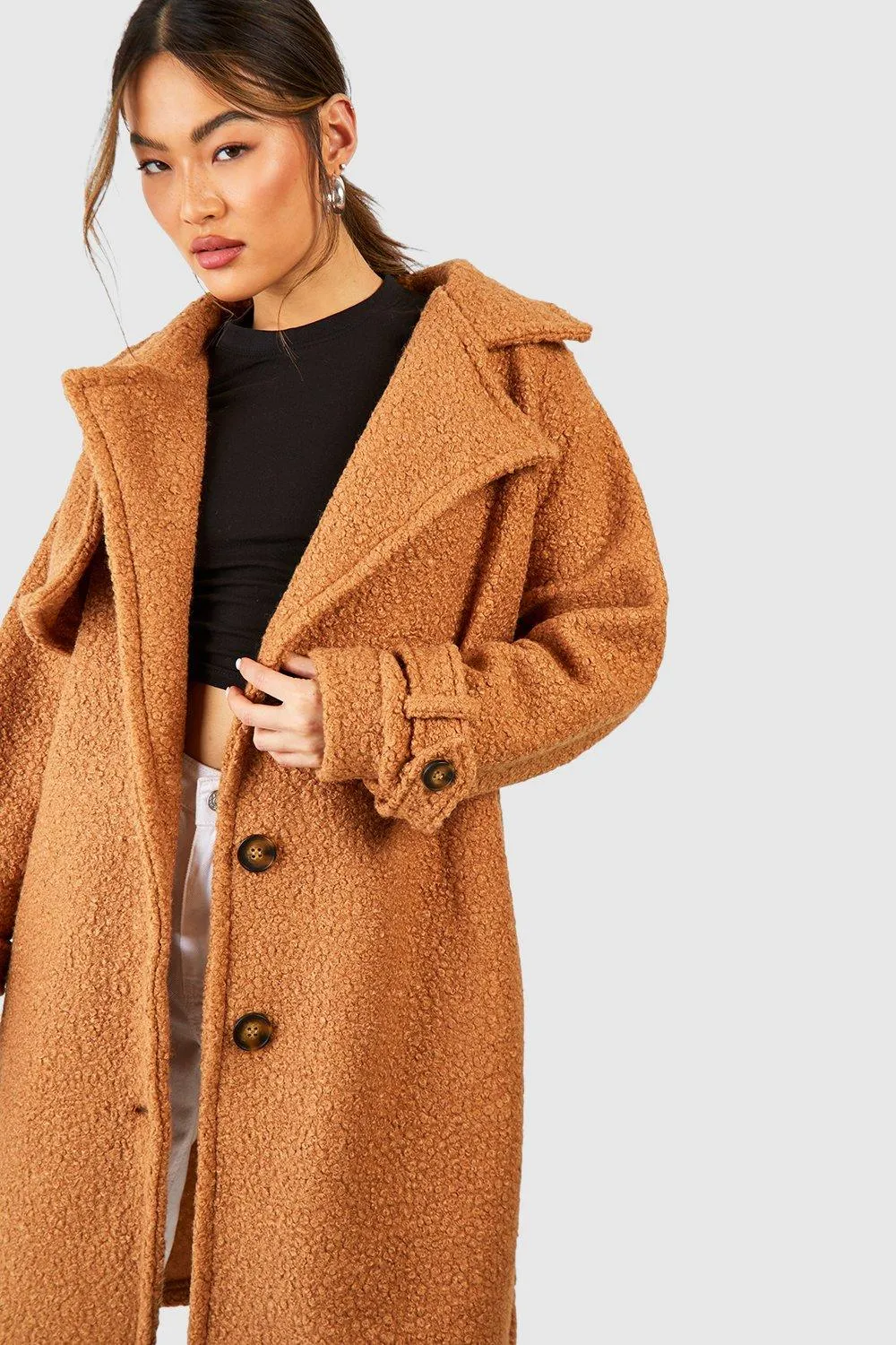 Jackets & Coats | Textured Wool Look Oversized Coat | boohoo