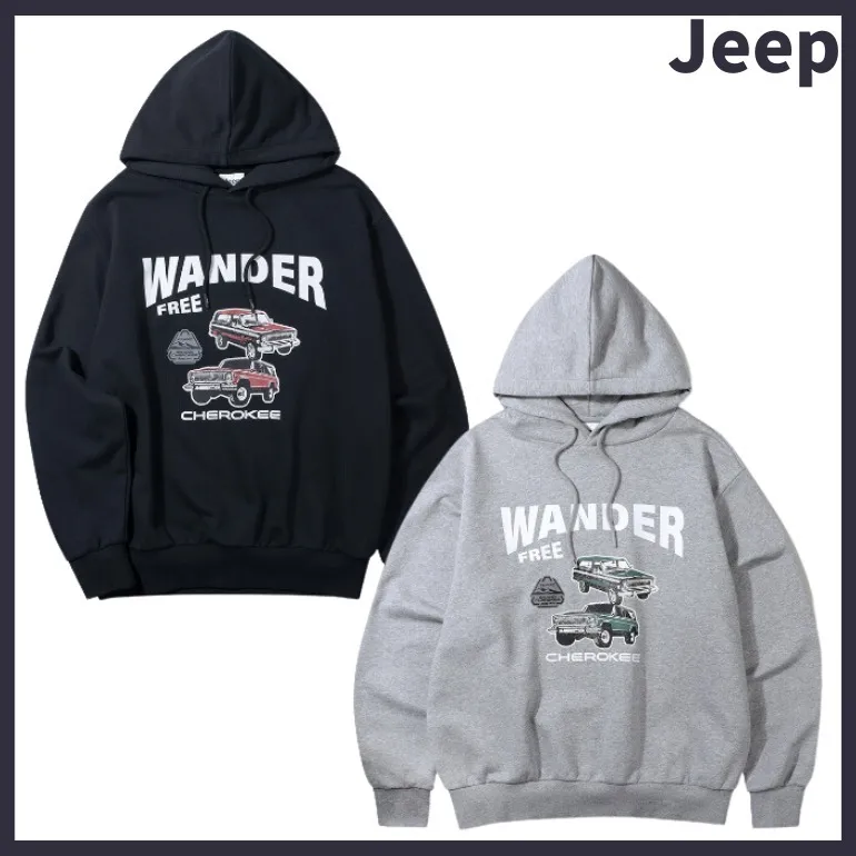 JEEP Unisex Long Sleeves Cotton Hoodies - Street Style