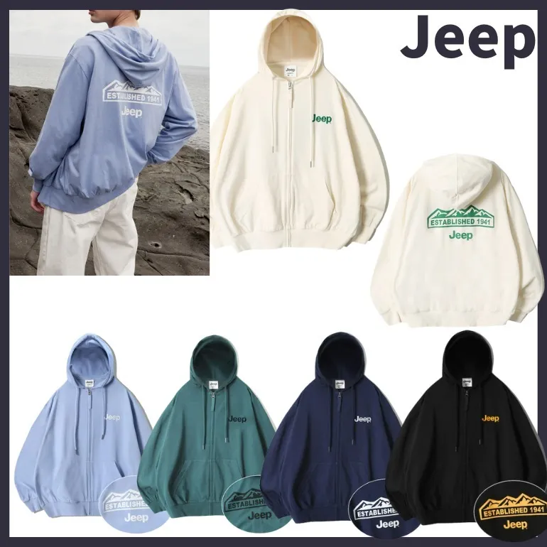 Jeep Unisex Long Sleeves Plain Cotton Logo Street Style