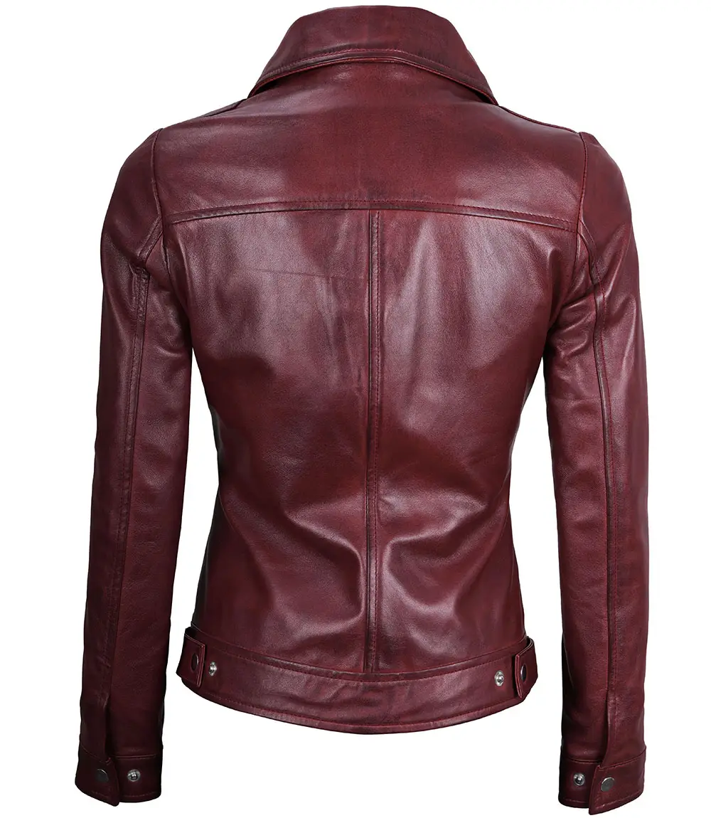 Jose Women's Harrington Leather Jacket Maroon