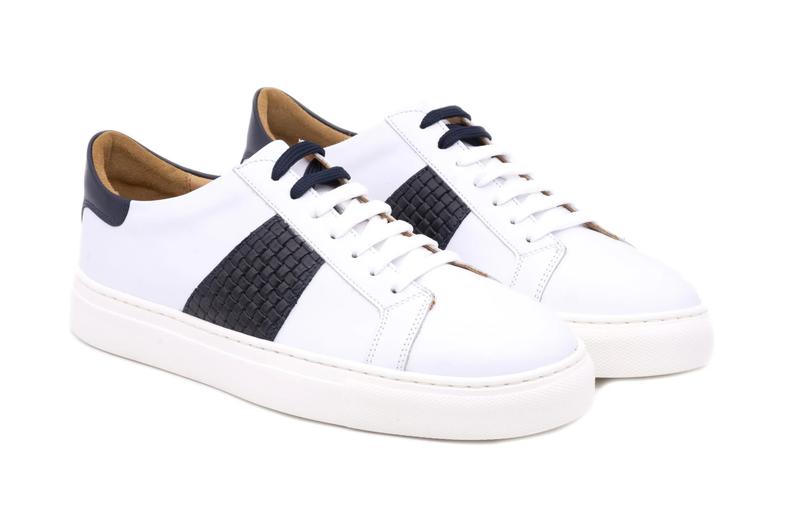 Leather and fabric sneakers.