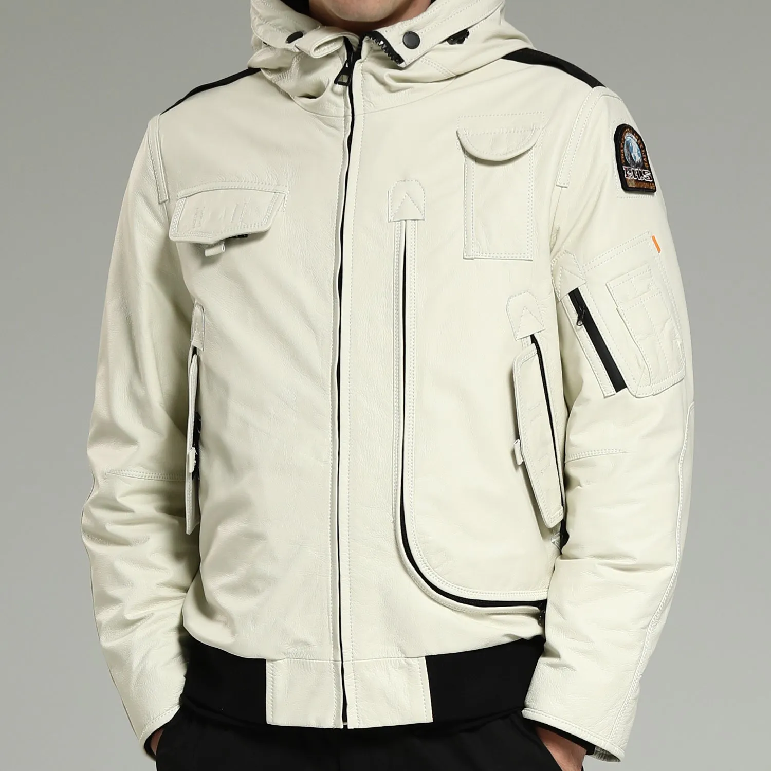 Leather Down - Men's White Hooded Cowhide Down Jacket