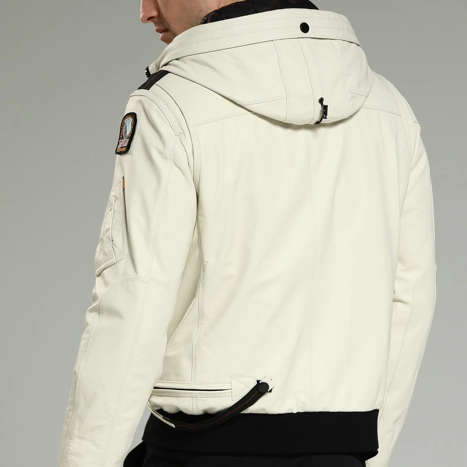 Leather Down - Men's White Hooded Cowhide Down Jacket