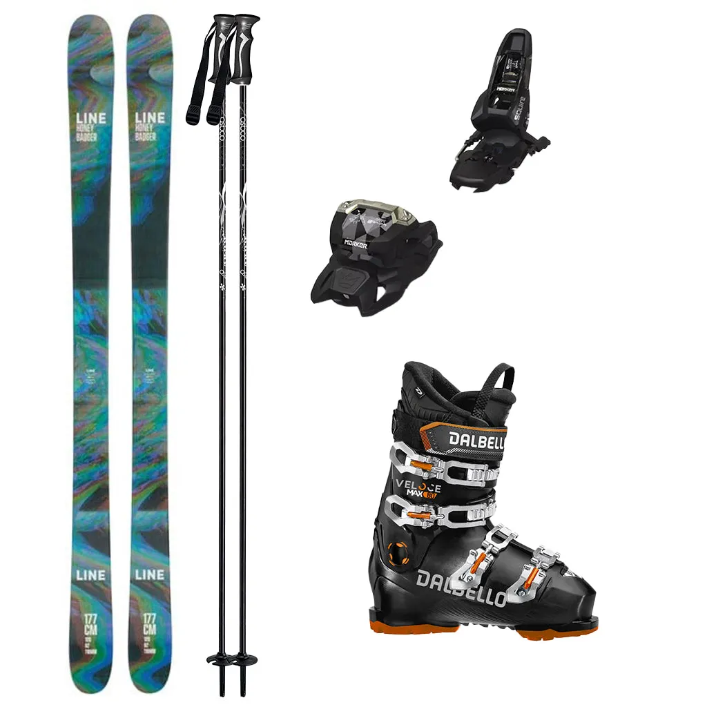 Line Honey Badger Skis Adult 2024 (Marker Squire 11 Binding) with Dalbello Veloce MAX 80 GW Mens Boots Ski Package