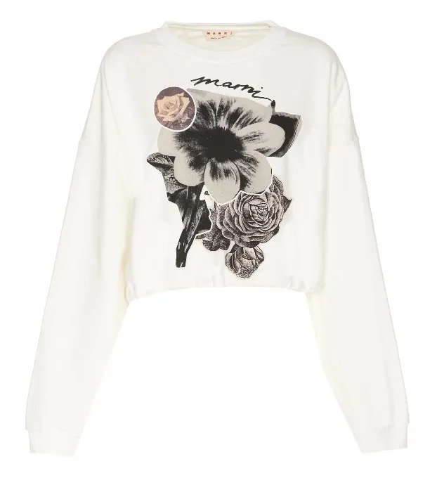 MARNI long sleeves cotton logo with flower patterns street style