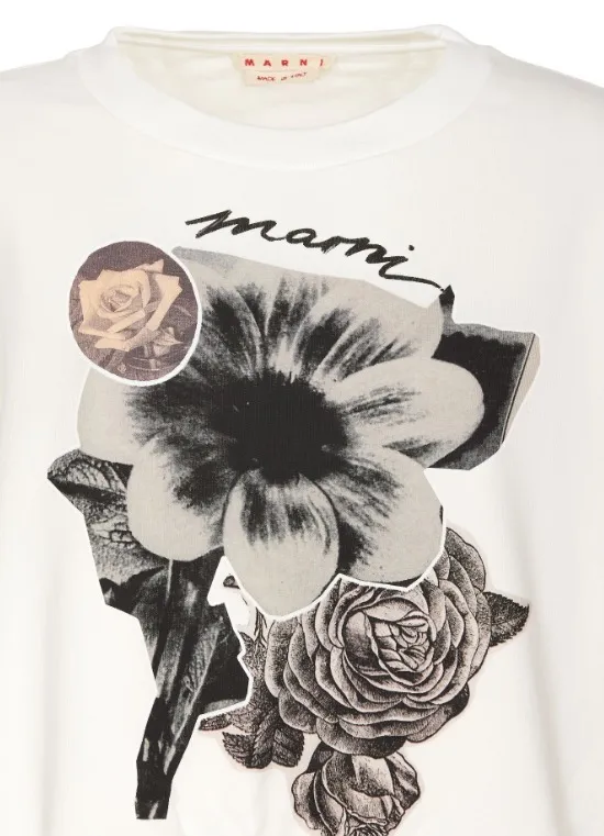 MARNI long sleeves cotton logo with flower patterns street style