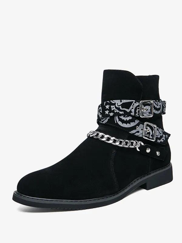 Men's Boots Chelsea Boots Black Round Toe Chains