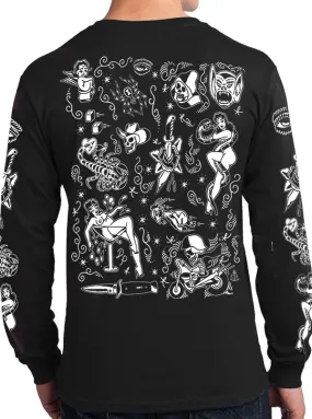 Men's Cool Street Tattoo Flash Long Sleeve Tee