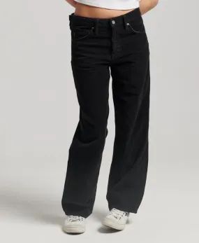 Mid Rise Wide Leg Cord Pants - Black