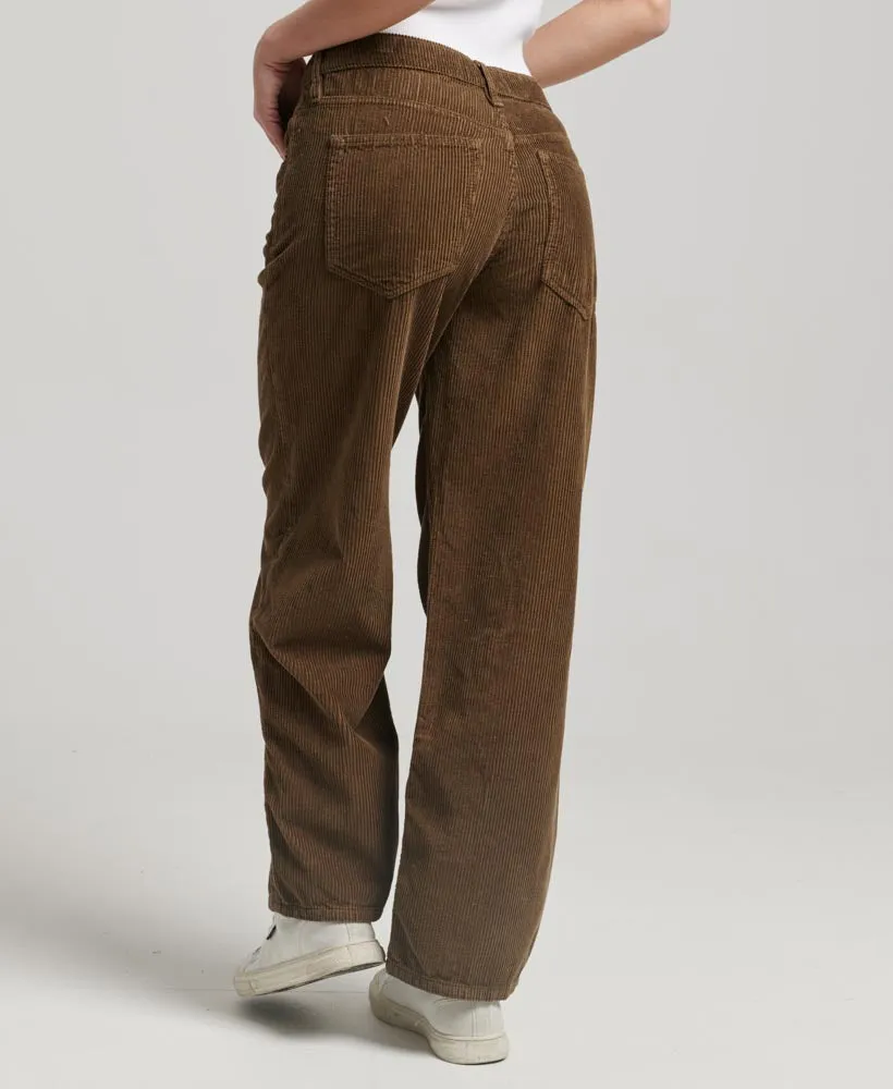 Mid rise wide leg corduroy pants, dark khaki.