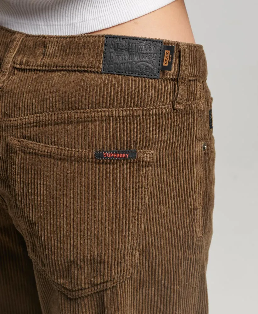 Mid rise wide leg corduroy pants, dark khaki.