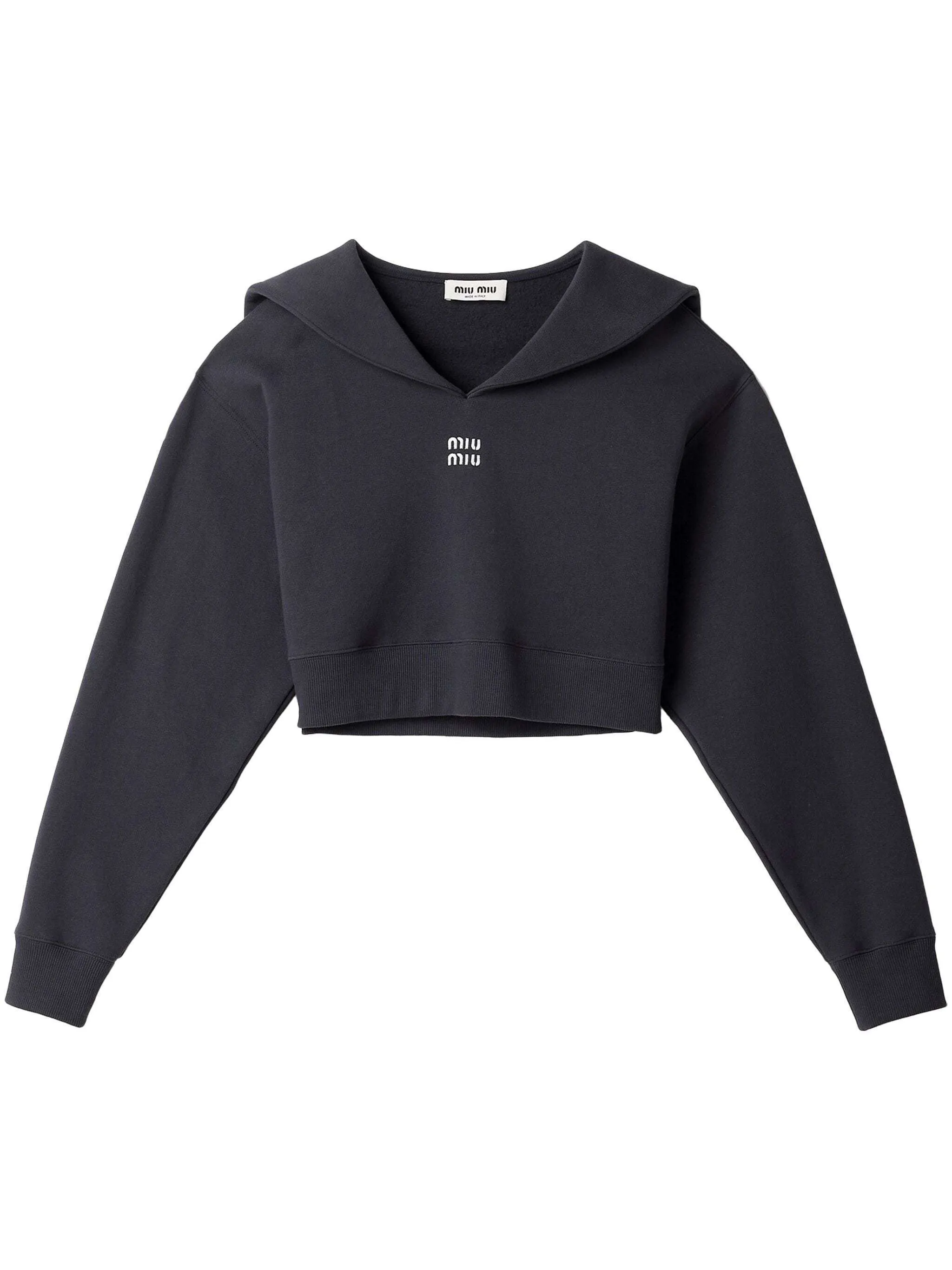 MiuMiu - Plain Cotton Logo Hoodies & Sweatshirts | V-Neck, Long Sleeves