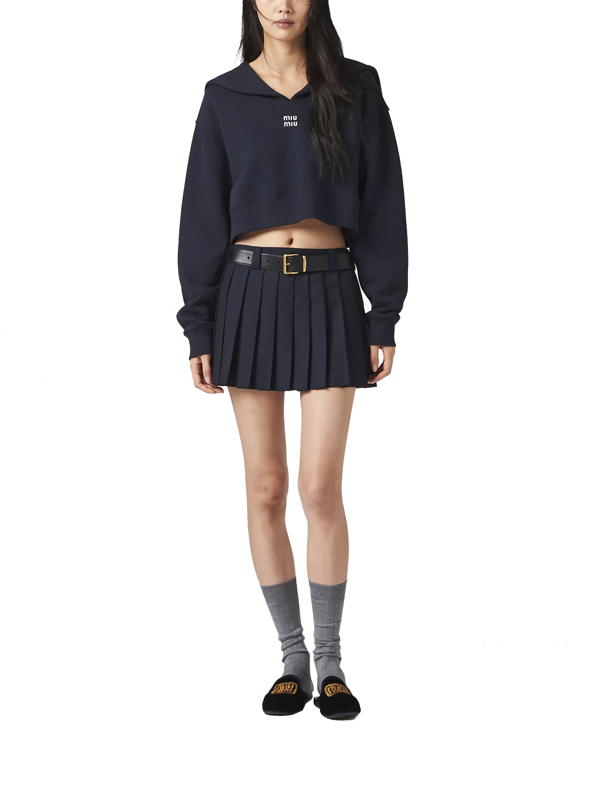 MiuMiu - Plain Cotton Logo Hoodies & Sweatshirts | V-Neck, Long Sleeves