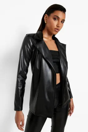 Mix & Match Faux Leather Longline Blazer