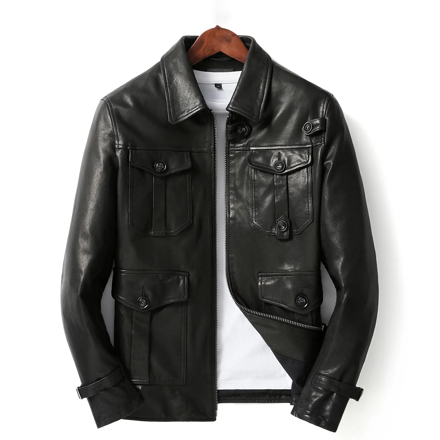 Motorcycle Jacket – Men's black leather grained cowhide jacket