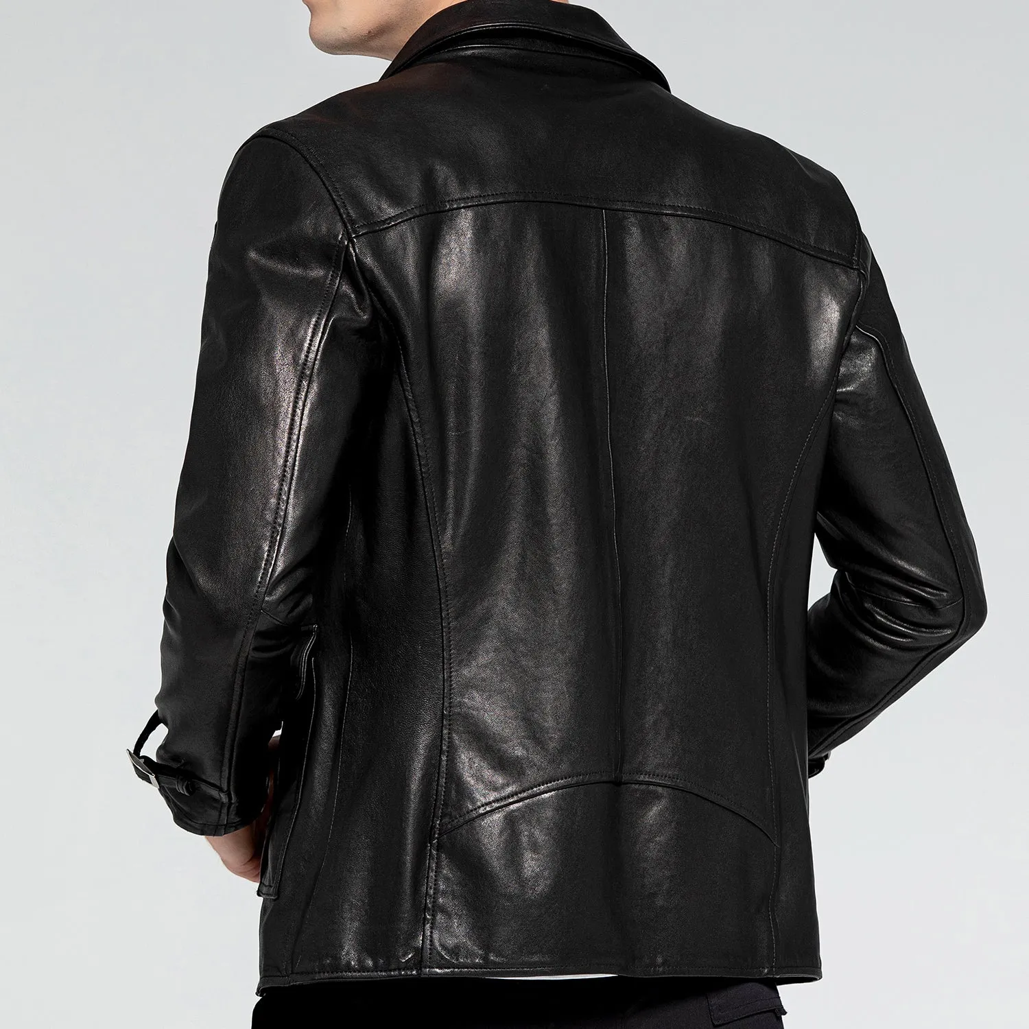 Motorcycle Jacket – Men's black leather grained cowhide jacket