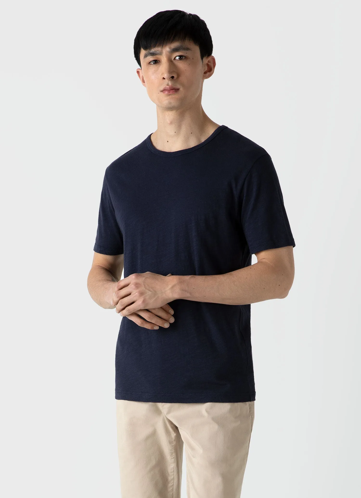 Navy Cotton Linen T-shirt for Men