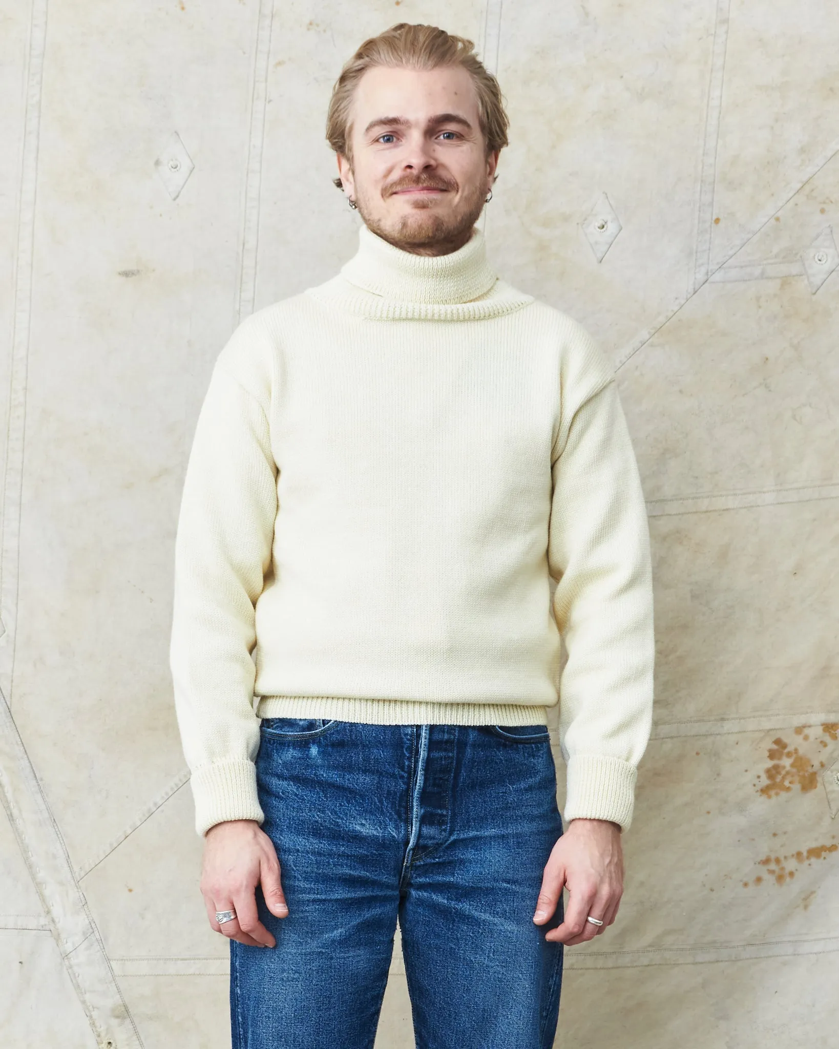 North Sea Clothing The Submariner Roll Neck Wool Sweater Ecru