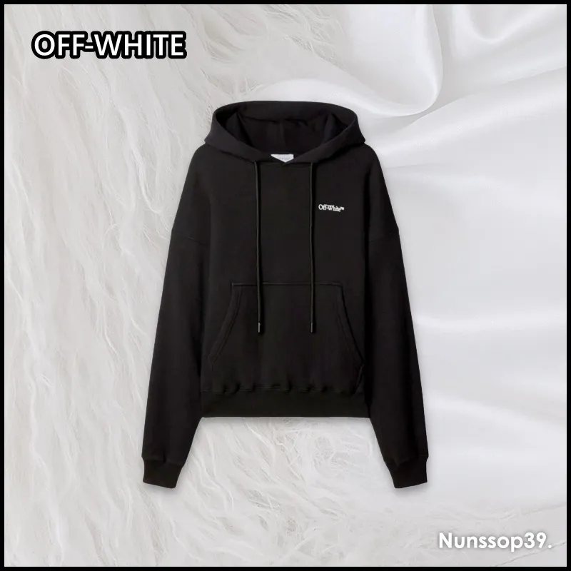 Off-White Street Style Long Sleeves Plain Cotton Logo Hoodies - Top Online Store