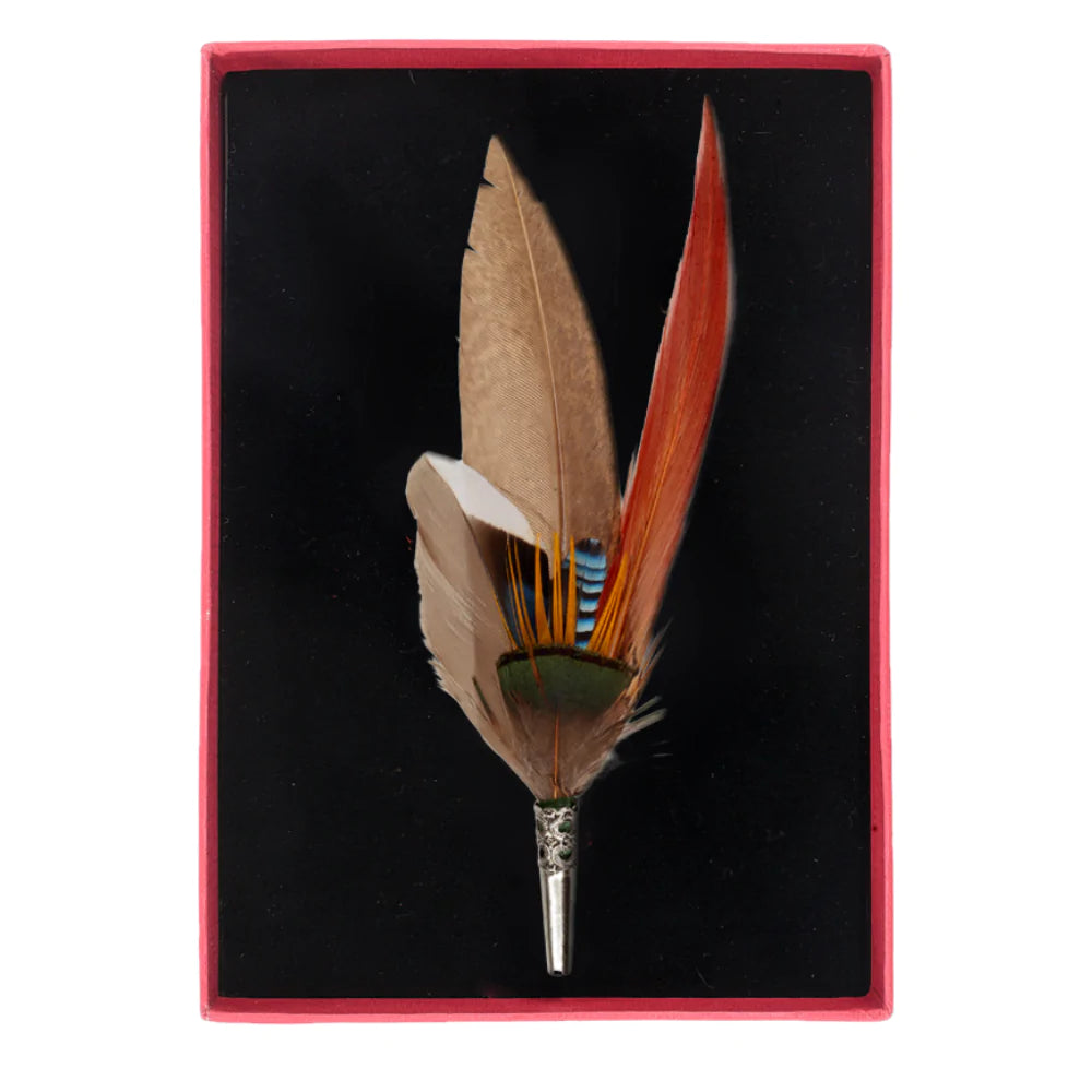 Pencil Feather Pin - Brown/Red