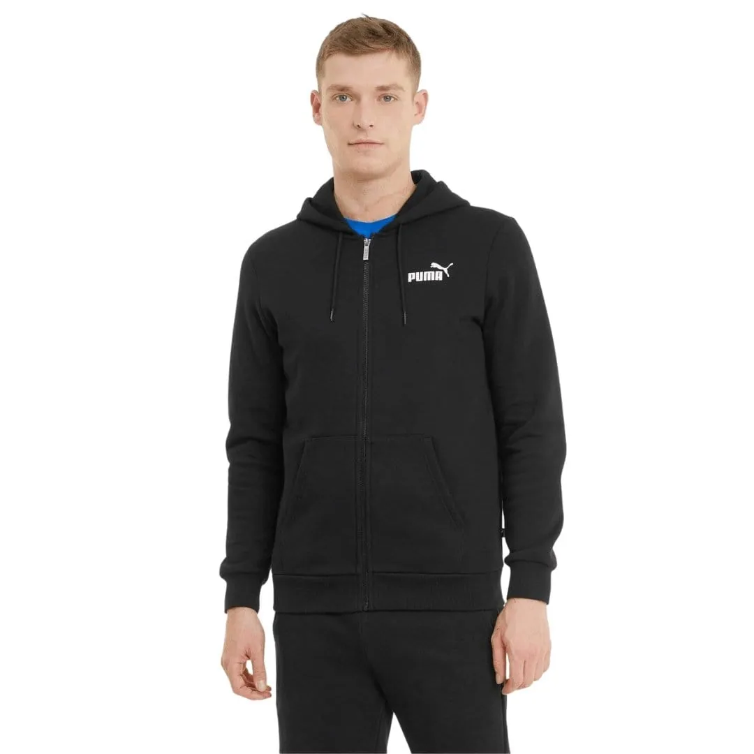 Puma Men's Black Hooded Jacket with Logo - Full-Zip Essentials