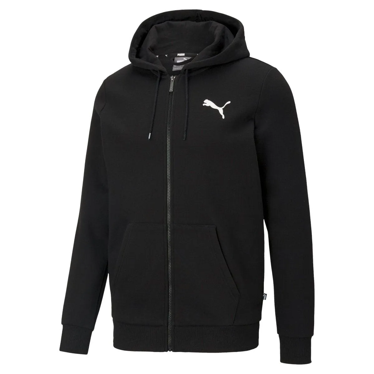 Puma Men's Black Hooded Jacket with Logo - Full-Zip Essentials