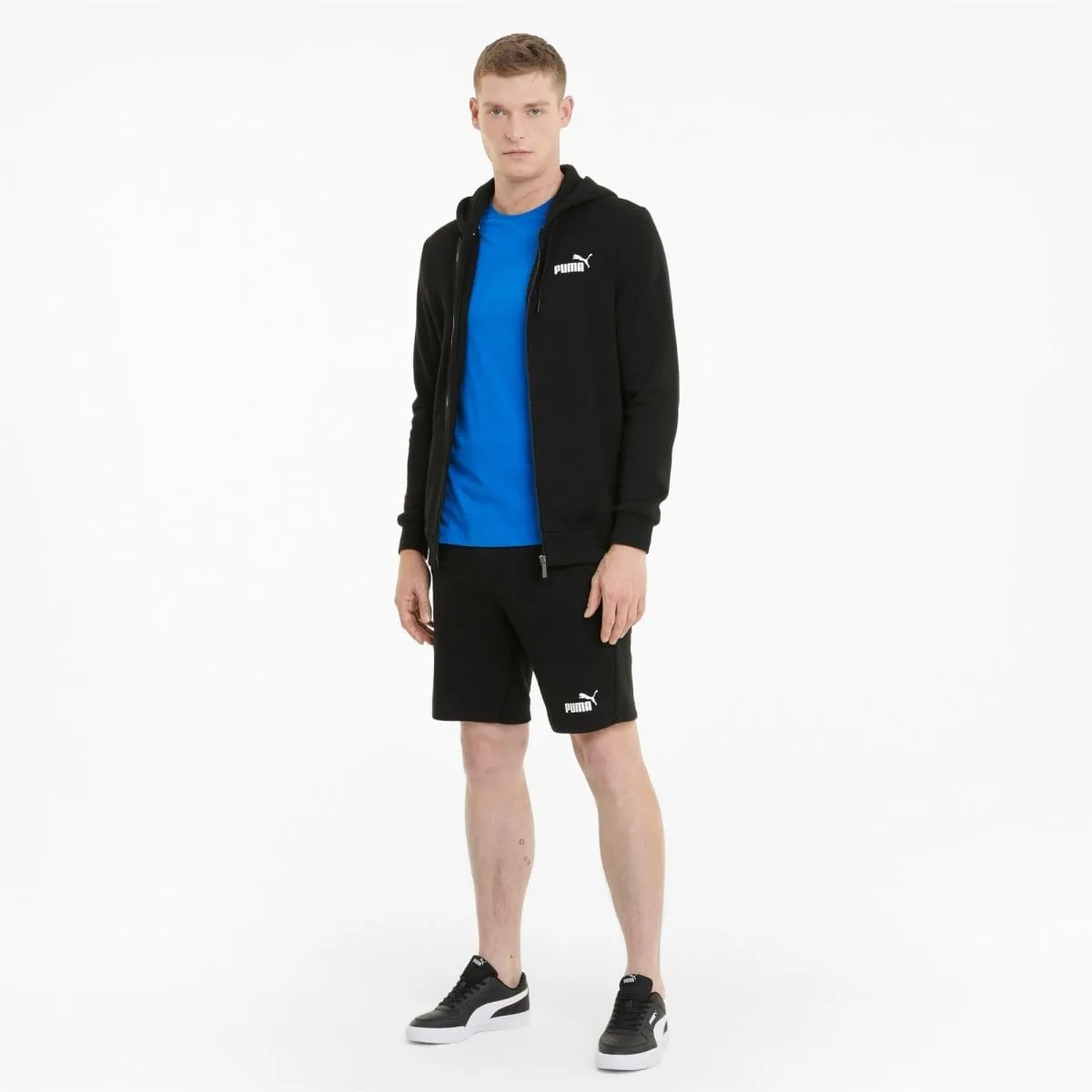 Puma Men's Black Hooded Jacket with Logo - Full-Zip Essentials