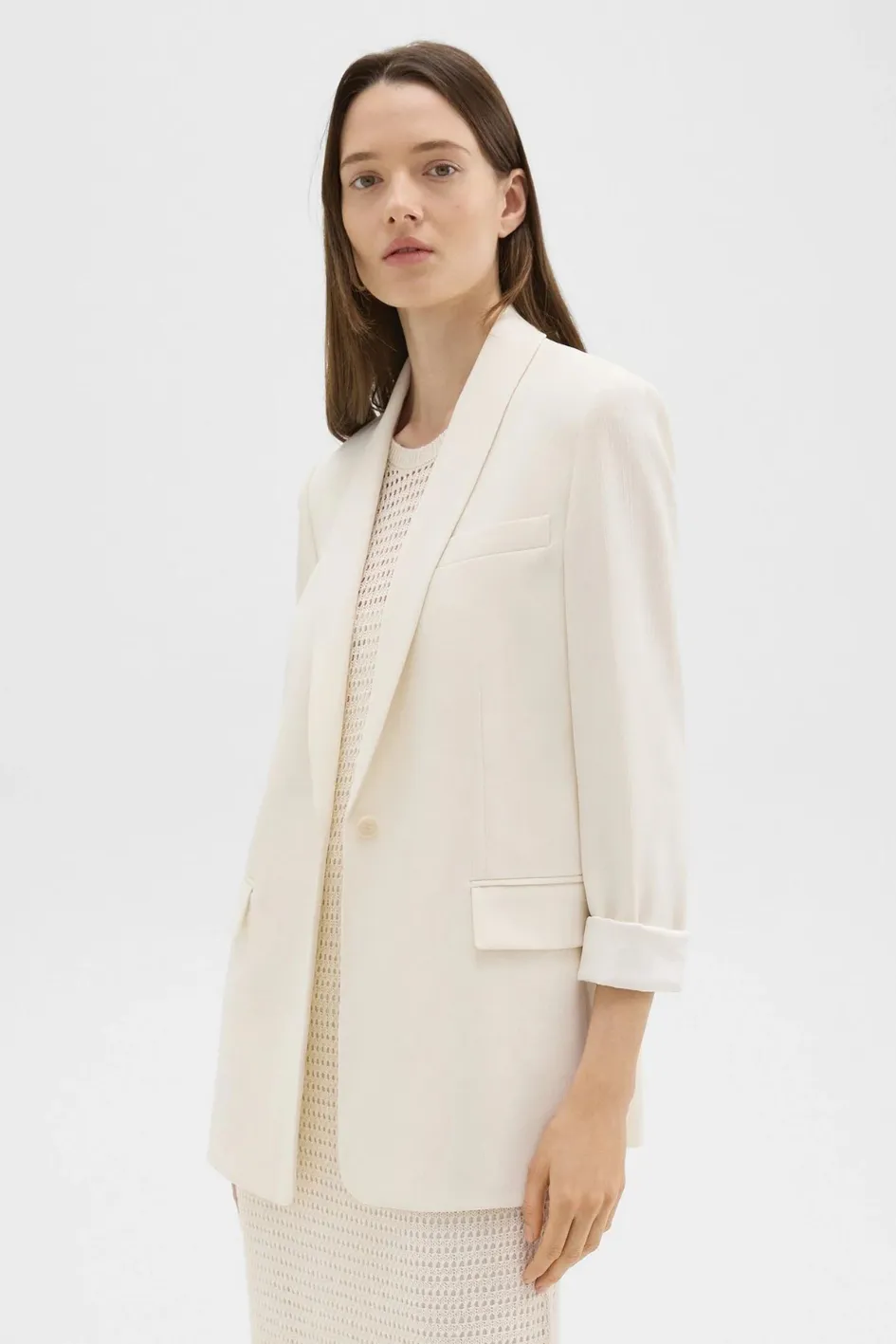 Rolled Sleeve Blazer in Striped Admiral Crepe