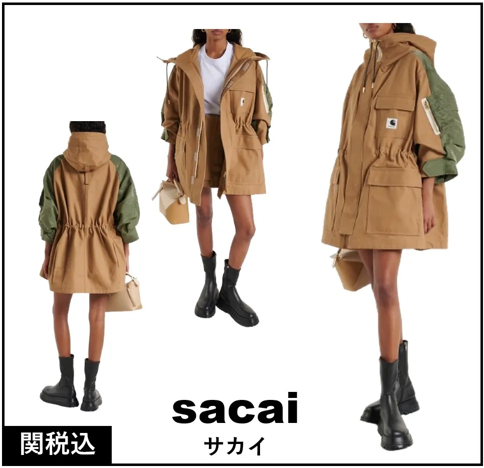 sacai cropped plain cotton puff sleeves logo