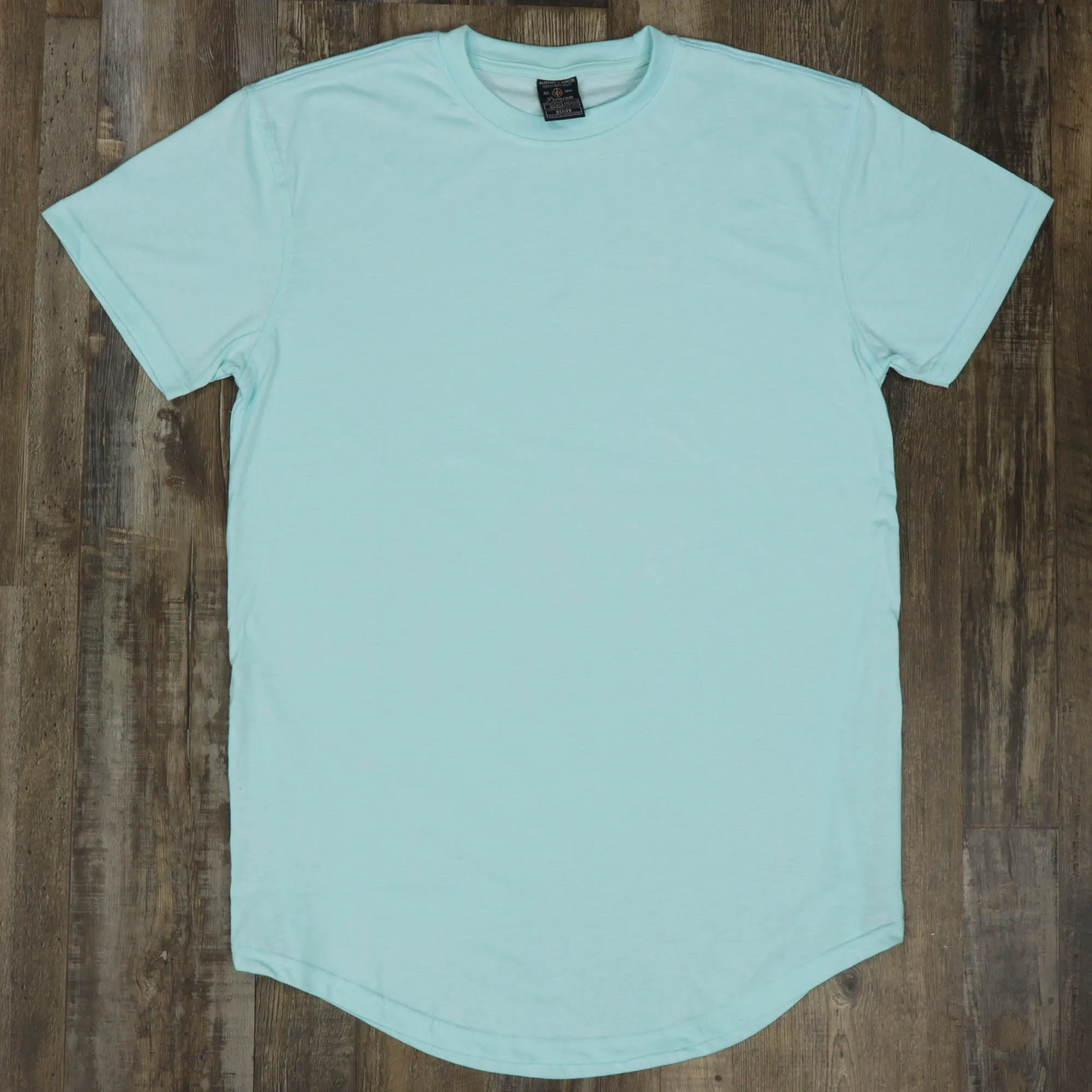 Scallop Hem Curved Bottom Extended Men's Streetwear T-Shirt with Side Zippers - Pastel Turquoise