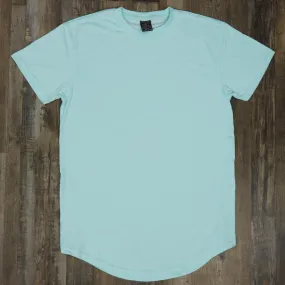 Scallop Hem Curved Bottom Extended Men's Streetwear T-Shirt with Side Zippers - Pastel Turquoise