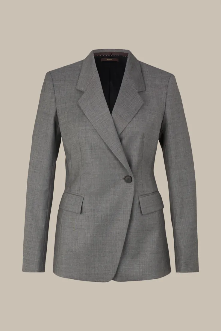 Schurwolle-Long Blazer in Grau Meliert