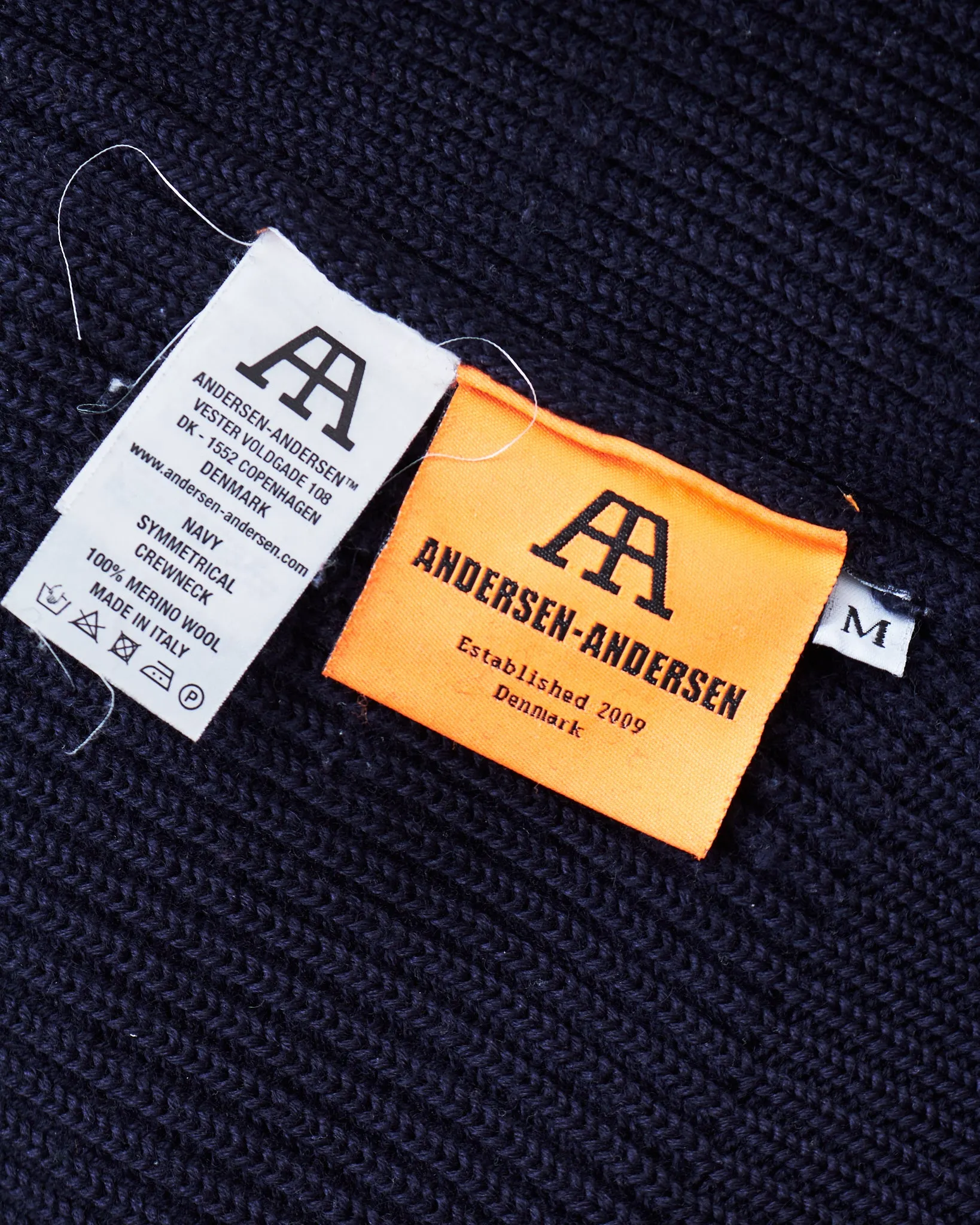 Second Hand Andersen-Andersen Navy Crewneck Sweater 100% Merino Wool Size M