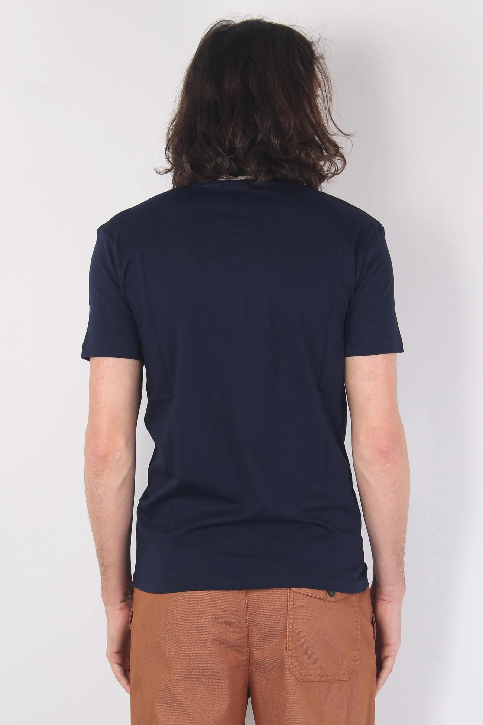 Serafino Cotone Mc Blu Navy - Cotton Blend Navy Blue Shirt.