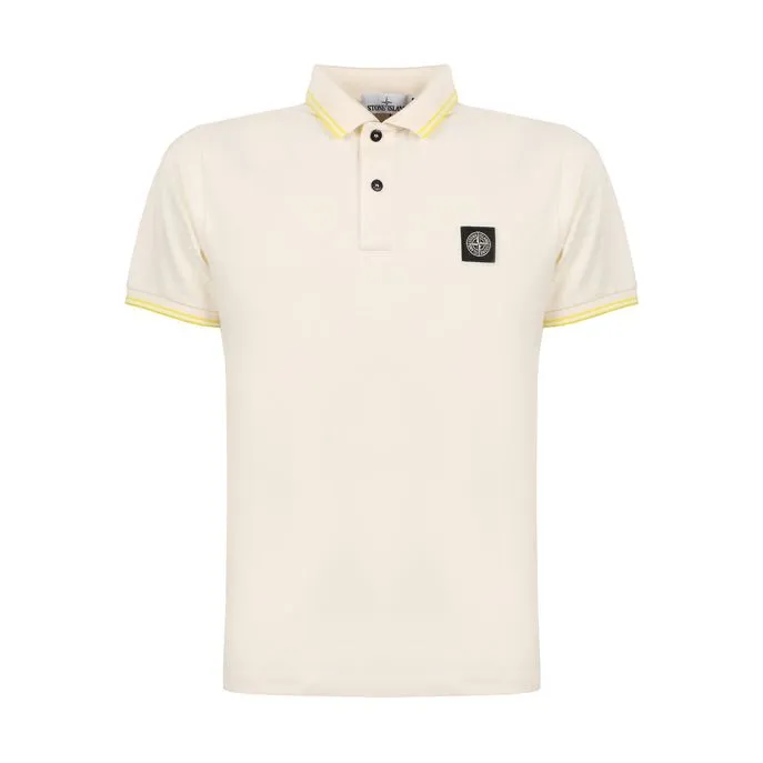 Slim Fit Polo Shirt with Contrast Lines Ivory Yellow