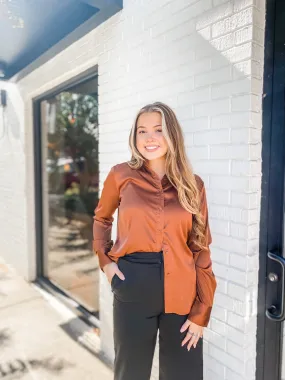 Smooth and Shiny Long Sleeve Blouse