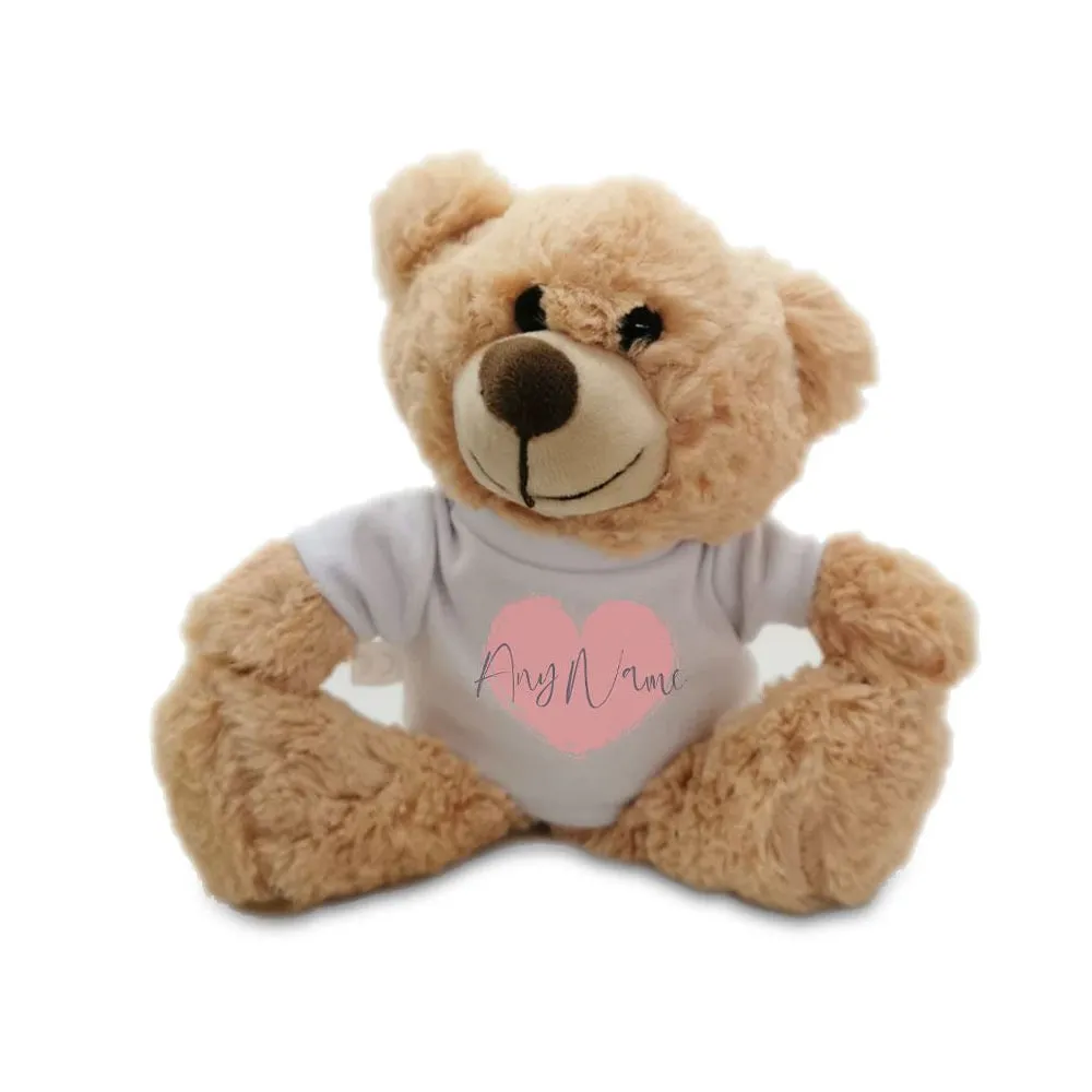 Soft Light Brown Teddy Bear Toy Name Heart Design T-shirt