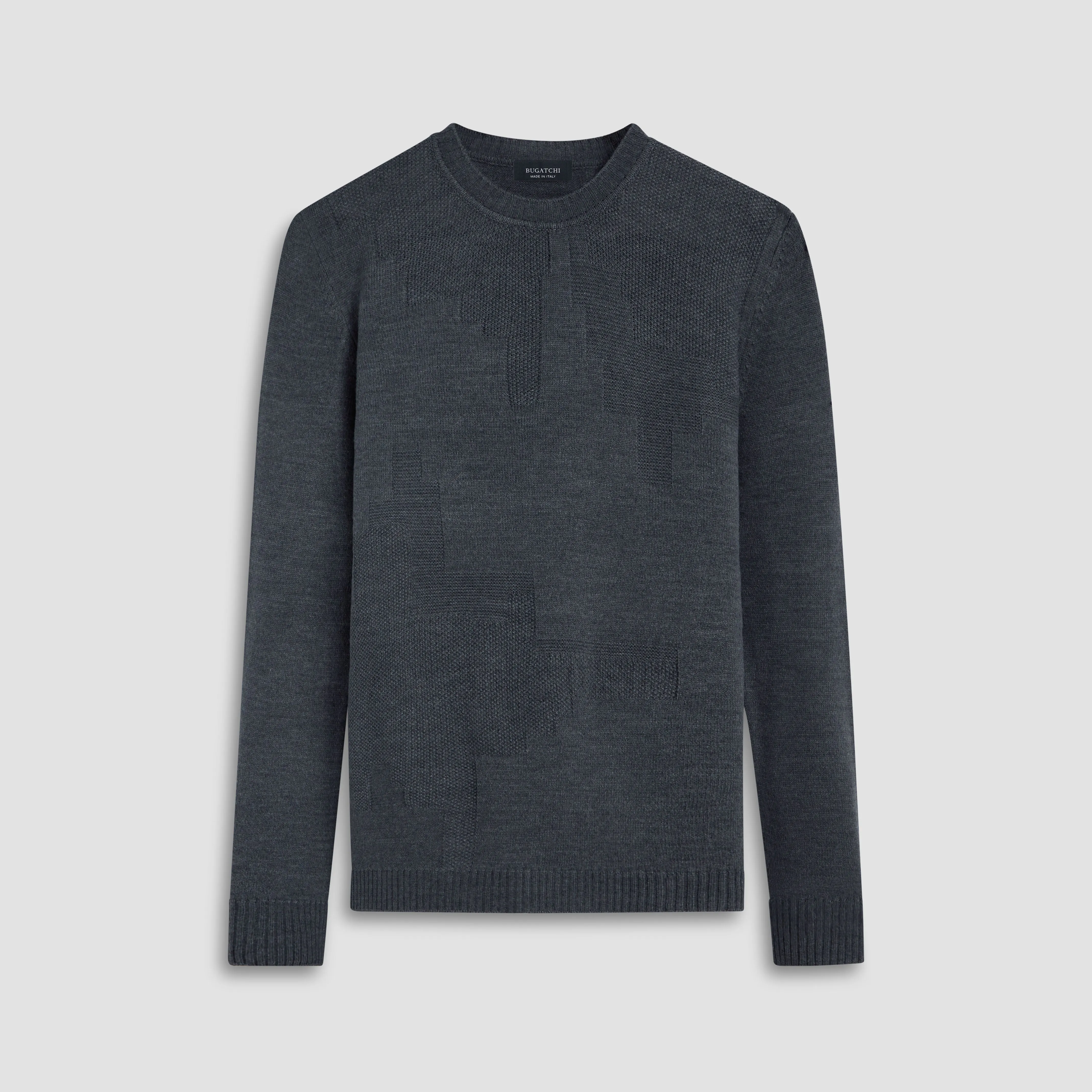 Solid Jacquard Crew Neck Sweater